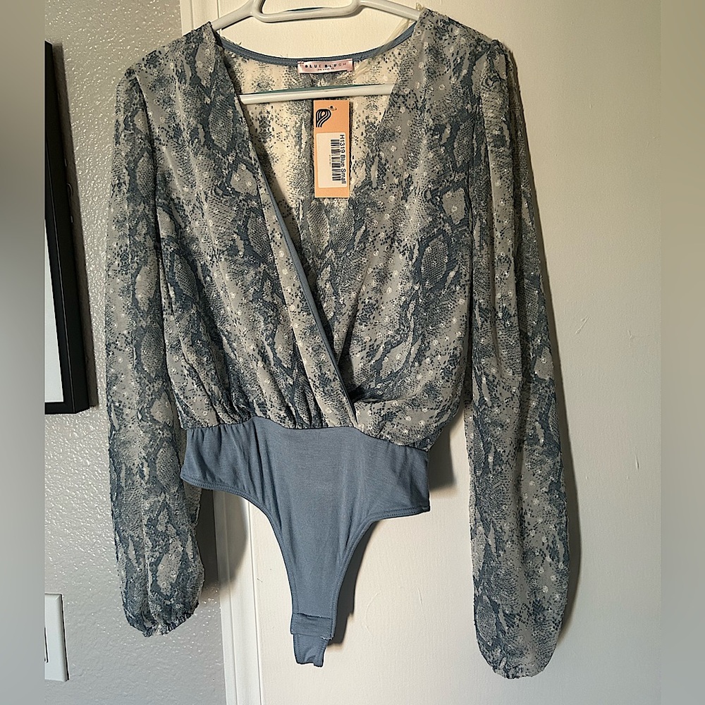 NWT blue snake print bodysuit